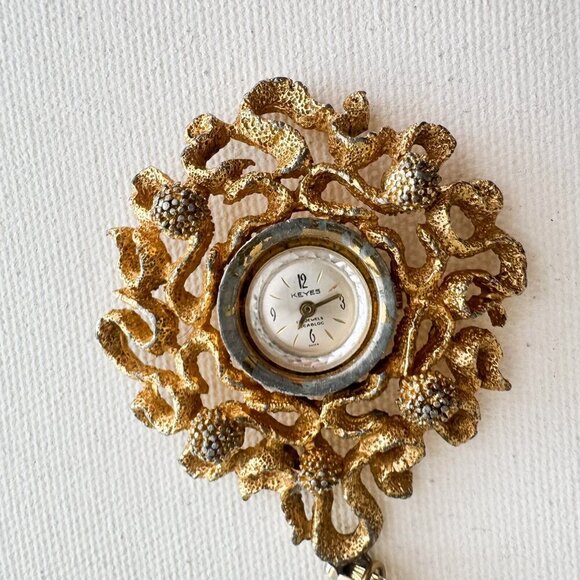 Vintage Keys Gold Tone Chunky Chain Necklace Watch 17 Jewel Swiss Wind up. AS IS - Picture 3 of 8
